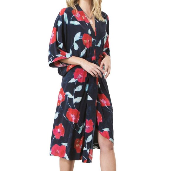 GO BY GOSILK Dresses & Skirts - GO BY GOSILK KIMONO FLORAL PRINT DRESS MEDIUM